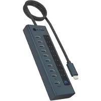Icy Box IB-HUB1450-C31, HUB mit 10x USB-C Ports, USB 3.2 Gen 2, 10 Gbit/s, mit 48W Netzteil, 1x PD 20W, USB 3.2 Gen 2 (3.1 Gen 2) Type-C, 10000 Mbit/s, Anthrazit, Aluminium, 20 W, Rundkabel