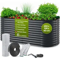 TTL Garden Hochbeet INSPIRE L 200x100x80cm Anthrazit – Metall oval verzinkt stabil & wetterfest