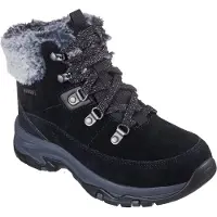 SKECHERS Damen Winterstiefeletten Schnürboots SNOW WORRIES Schwarz Leder Synthetik wasserfest Größe: 35