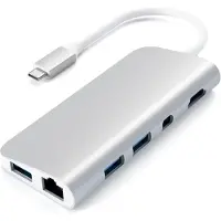 Satechi ST-TCMM8PAS, Kabelgebunden, USB 3.2 Gen 1 (3.1 Gen 1) Type-C, 49 W, 10,100,1000 Mbit/s, Silber, MicroSD (TransFlash), SD