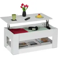 Relaxdays Couchtisch aufklappbar, HBT: 42x98x50 cm, Wohnzimmertisch mit Stauraum, zusätzliche Ablagefläche, modern, weiß