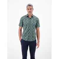 Lerros Kurzarmhemd , Herren, Gr. L, N-Gr, bunt (soft teal), Web, Obermaterial: 100% Baumwolle, gemustert, normal hüftbedeckend, Rundhals, Hemden Kurzarmhemd, mit Allover-Minimal-Print