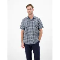 Lerros Kariertes Kurzarmhemd in Seersuckerqualität - Classic Navy - S