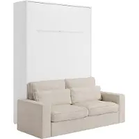 Vente-unique Schrankbett + Sofa - 140 x 200 cm - Manuelle vertikale Öffnung - Mit LED-Beleuchtung - Weiß - RAPILI
