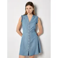 Apricot Minikleid "Mini-Kleid", Damen, Gr. XS (34), N-Gr, blau, gewebt, Obermaterial: 100% Lyocell CLY., uni, V-Ausschnitt, Kleider Minikleid, mit Rüschen und Knopfleiste
