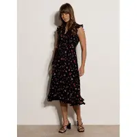 Apricot Midikleid "Geblümtes Midi-Kleid" mit Rüschen und Gürtel