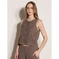 Apricot Spitzentop "Besticktes Baumwoll-Oberteil" mit Stickerei