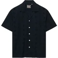 Superdry für Damen. W4010551A Hemd Heritage Broderie Marineblau (L), Lässig, Kurzarm, Bio-Baumwolle