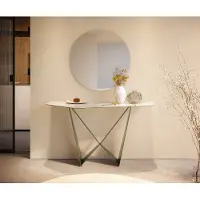 DELIFE Konsolentisch Edge Polygonal 140x50 cm Keramik Calacatta Luxe Weiß-Gold-Grau Spios Metall Effektfinish Titan