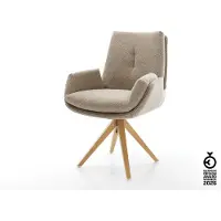 DELIFE Drehstuhl Clea-Flex Bouclé Schlamm Holzgestell kantig Natur 360° drehbar