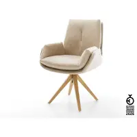 DELIFE Drehstuhl Clea-Flex Mikrofaser Beige Vintage Holzgestell kantig Natur 360° drehbar