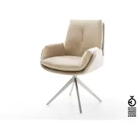 DELIFE Drehstuhl Clea-Flex Mikrofaser Beige Vintage Kreuzgestell breit Edelstahl 360° drehbar Wippfunktion