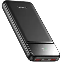 Swissten , Externer Akku 10000mAh mit USB-C und 2 USB LED-Anzeige Kompakt, Schwarz