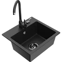 Mexen Milo 1-Becken-Granit-Spüle mit Mischbatterie Telma, Schwarz/Silber - 6505-73-670200-70-B