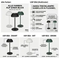 Jens Living LED Tischleuchte Grün Metall – Akku-Tischlampe dimmbar, USB-C aufladbar, 3 Lichtmodi (Warm/Weiß), kabellose Nachttischlampe, 28,5cm