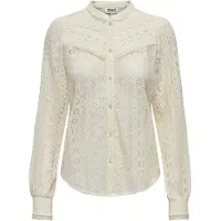 ONLY Spitzenbluse "ONLREBA LACE L/S SHIRT WVN NOOS", Damen, Gr. L, beige (egret), Web, Obermaterial: 90% Nylon, 10% Elasthan, unifarben, regular fit normal, Blusen Spitzenbluse