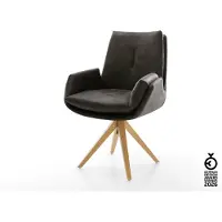 DELIFE Drehstuhl Clea-Flex Mikrofaser Anthrazit Vintage Holzgestell kantig Natur 360° drehbar