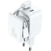JOYROOM GaN USB-C Ladegerät 45W mit Kabelmanagement - Weiß