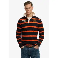 Superdry für Herren. M1110483A Rugby-Poloshirt Double Emblem Stripe orange, marineblau (L), Lässig, Baumwolle, Langarm