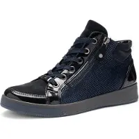 Ara Sneakerboots "ROM", Damen, Gr. 2,5, atmungsaktiv, blau (nachtblau), Glattleder, Lackleder, Veloursleder, unifarben, Schuhe Sneakerboots, Hightop Sneaker, Schnürboots mit Kontrastbesätze