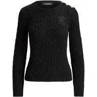 Ralph Lauren für Damen. 200P14039001 Pullover mit Zopfmuster und Knöpfen schwarz (XS), Lässig, Baumwolle, Langarm