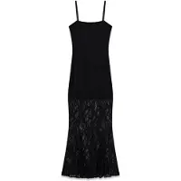 GUESS für Damen. W6YK12K4359 Langes Spitzenkleid Evelyn schwarz (S), Lässig, Party, Polyamid, Ärmellos / Hosenträger