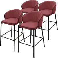 ML-Design Barhocker 4er Set Rot Stoffbezug 76 cm hoch Gepolsterte Barstühle mit Metallgestell Rückenlehne & Fußstütze Küchenstühle Bistrohocker