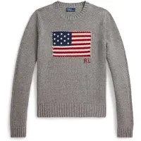 Ralph Lauren für Damen. 211B28830002 Grauer Pullover aus Baumwolle mit Rundhalsausschnitt (L), Lässig, Langarm