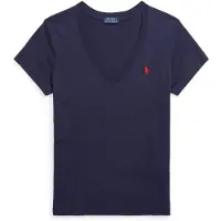 Ralph Lauren für Damen. 211B14611008 Marineblaues T-Shirt mit V-Ausschnitt (XXL), Lässig, Baumwolle, Kurzarm