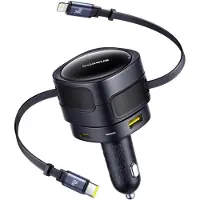 Baseus Enjoyment Max Autoladegerät mit USB-C+Lightning-Kabeln und USB-A+USB-C-Anschlüssen 90 W Schwarz