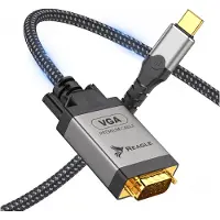 Reagle USB C zu VGA Kabel 1.8m Adapter Full HD 1080p 60Hz für Laptop PC MacBook Tablet auf Monitor Projektor Beamer Aluminium Gehäuse Schwarz