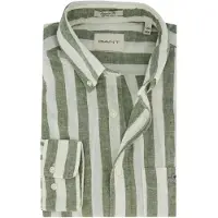 Gant Langarmhemd "Hemd REGULAR COTTON LINEN STRIPE SHIRT 1er Pack", Herren, Gr. M, N-Gr, grün, Obermaterial: 55% Leinen LI. 45% Baumwolle CO., Hemden Langarmhemd