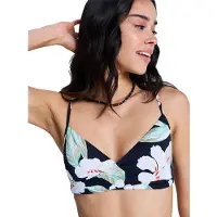 Roxy Bandeau-Bikini-Top "Printed Essentials Wrap Bra", Damen, Gr. XS, bunt (anthrazit spring charming), Obermaterial: 85% Polyester, 15% Elasthan., Bikini-Oberteile Bandeau-Bikini-Top