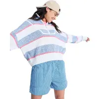 Roxy Shorts "Stay Wavy Mid", Damen, Gr. XS, Normalgrößen, coconut milk denim stripe, Obermaterial: 100% Baumwolle., Hosen Shorts