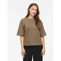Vila Kurzarmpullover "VINIKOLINA O-NECK 2/4 KNIT TOP - NOOS" Materialmix, normal geschnitten