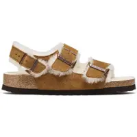 Birkenstock für Damen. 1025515 Sandalias Milano Shearling Wildleder (Schmale Passform) braun (38), Wohnung, Schnalle, Lässig