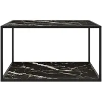 Syfax Couchtisch Schwarz mit Schwarzem Glas Marmor-Optik 90x90x50 cm