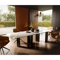 DELIFE Esstisch Edge 300x100 cm Keramik Onyx Champagne Pilier Edelstahl Graphit