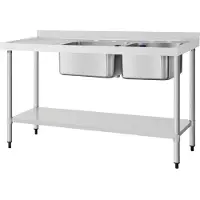 Vogue Edelstahlspüle Doppelwaschbecken Abtropffläche Links 150X60Cm