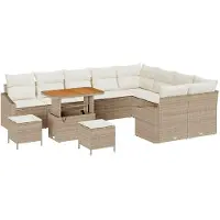 vidaXL Gartensofa-set 12 Stk. 7-Sitzanzahl Beige Poly Rattan
