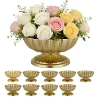 Vevor 10 Stk. Hochzeitsvasen Tafelaufsatz Blumenvasen für Hochzeit 10 cm Hoch, Metall Tafelaufsatz Vasen mit Blumenständern, Blumenschale Tischdeko für Hochzeiten Party Jubiläumsfeier Zeremonie, Gold