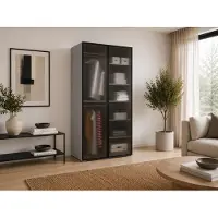 MOEBLO Drehtürenschrank, Falttürenschrank 2-türig Schrank mit Einlegeböden und Kleiderstange, Schlafzimmer - Schrank Minewra 100 - Grau Flutes