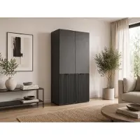 MOEBLO Drehtürenschrank, Falttürenschrank 2-türig Schrank mit Einlegeböden und Kleiderstange, Schlafzimmer - Schrank Minewra 100 - Nova + Schwarz