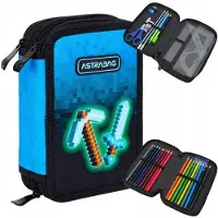 Astra 3-Fächer-Federmäppchen mit Zubehör, Jumbo Astrabag Blue Pixel