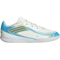 Adidas Fußballschuh PERFORMANCE "F50 MESSI CLUB KIDS, HALLENBÖDEN", Kinder, Gr. 38,5, weiß (ivory, semi blau burst, icey blau), Synthetik, Schuhe Fußballschuh, für Hallenboden