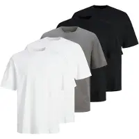 Jack & Jones T-Shirt "T-Shirt JJHUGO LOOSE TEE SS CREW NECK 5er Pack", Herren, Gr. L, bunt (schwarz, weiß, grau), Obermaterial: 100% Baumwolle CO., Shirts T-Shirt