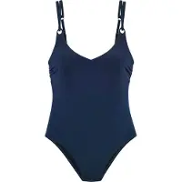 s.Oliver Badeanzug "Beverly", Damen, Gr. 36, Cup B, blau (marine), Recycling-Polyamid, unifarben, Badeanzüge Badeanzug, mit kontrastfarbigen Zierringen