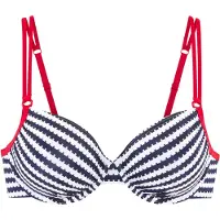 s.Oliver Bügel-Bikini-Top "Elain", Damen, Gr. 44, Cup E, blau (marine, weiß), Recycling-Polyamid, geringelt, Bikini-Oberteile Bügel-Bikini-Top, mit kontrastfarbigen Zierringen