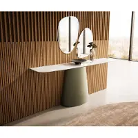 DELIFE Konsolentisch Edge Boot 180x40 cm Keramik Onyx Champagne Conos Metall Effektfinish Titan