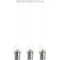 Näve Pendelleuchten - 3er Pendelleuchte "VIDRIO" l: 58cm, Hängelampe im Retro Style, aus Metall und Glas in silber, 141 cm hoch, Ø 11,5 cm, E27-Fassung
